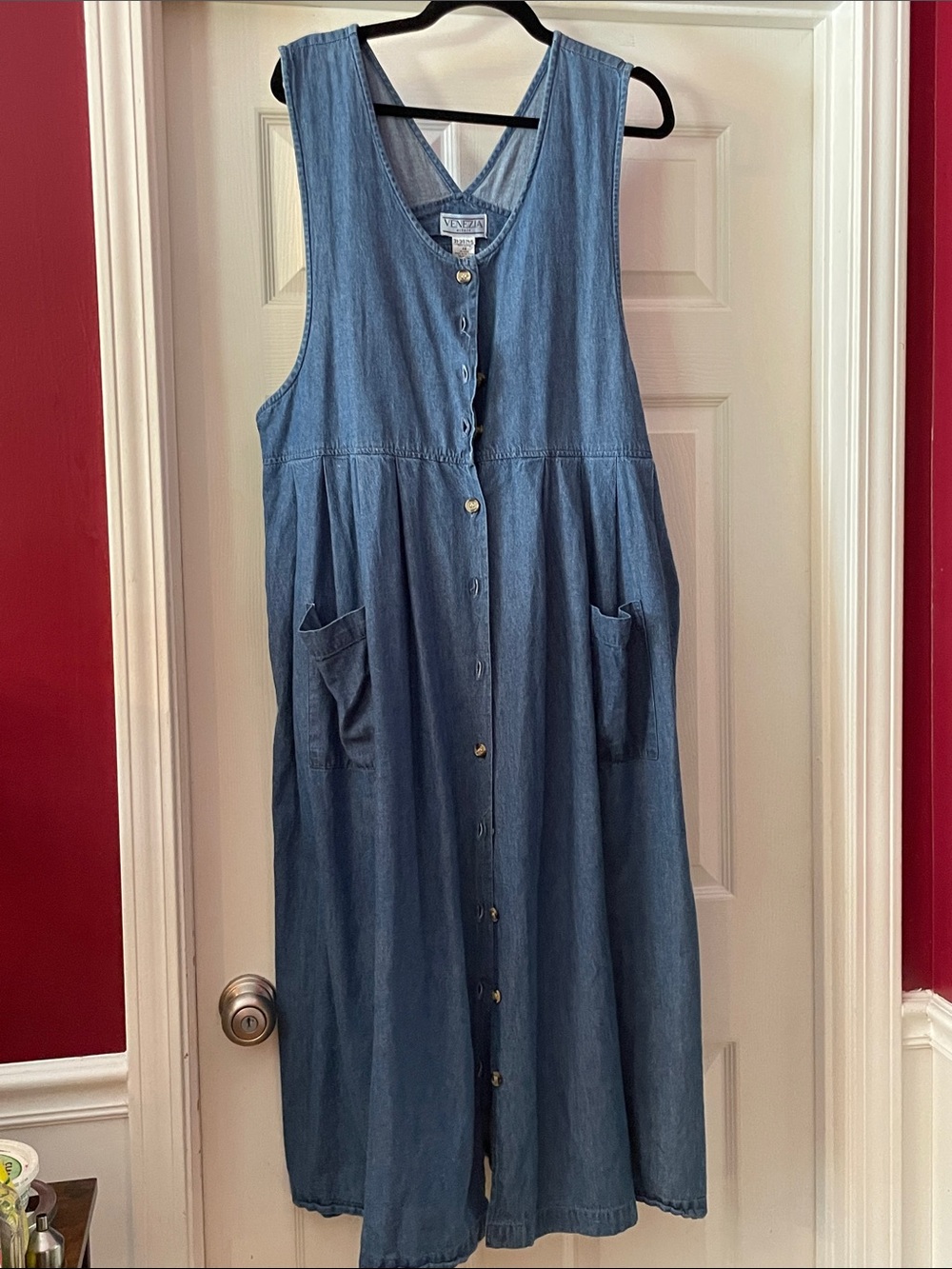 Vintage Venezia Sleeveless Button-Front Denim Dress - Blue